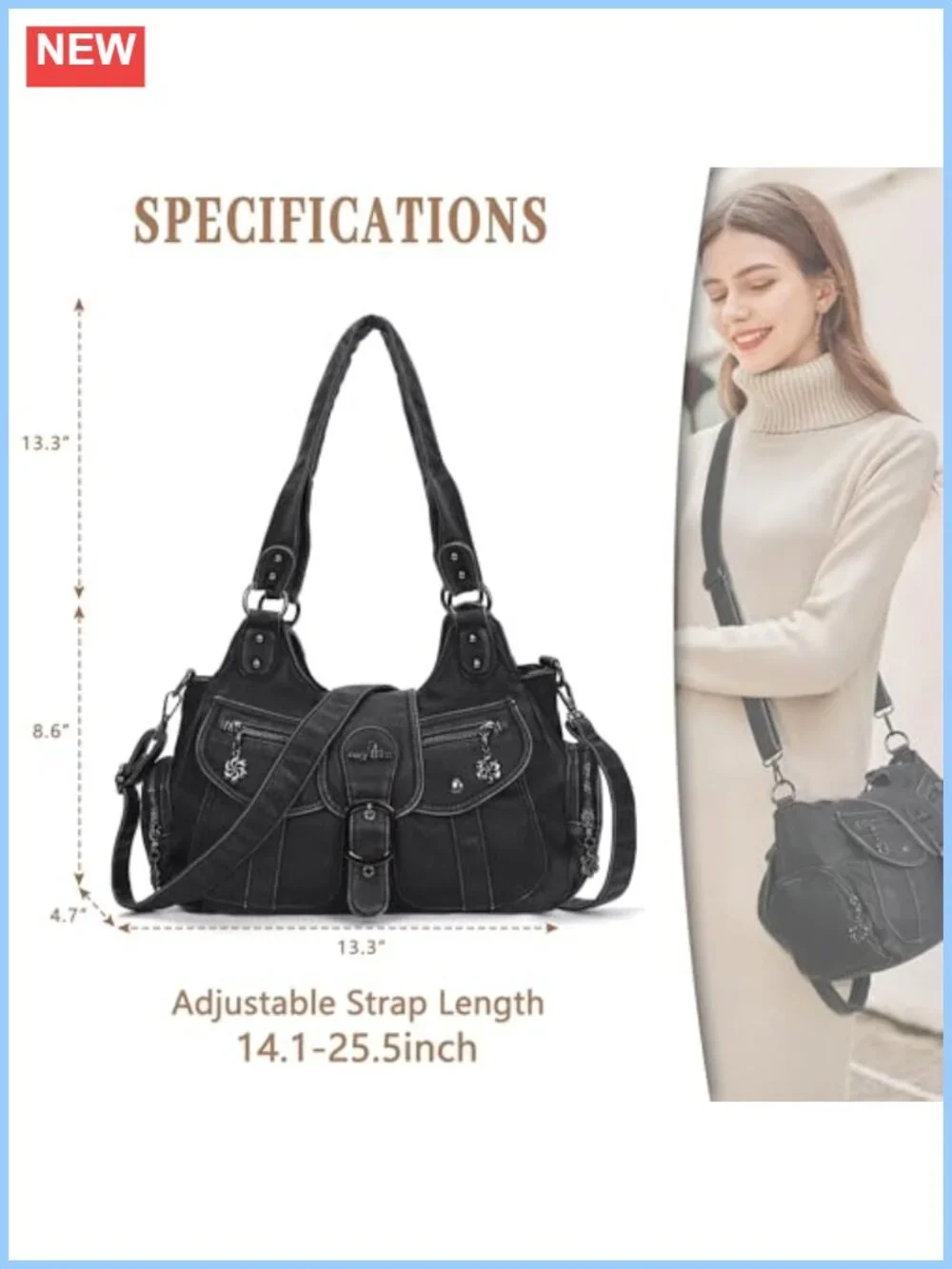 Vegan Leather Hobo Tote Bag Women Shoulder Purse Crossbody Handbag Roomy